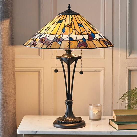 Read more about Bauchi medium tiffany glass table lamp in dark bronze