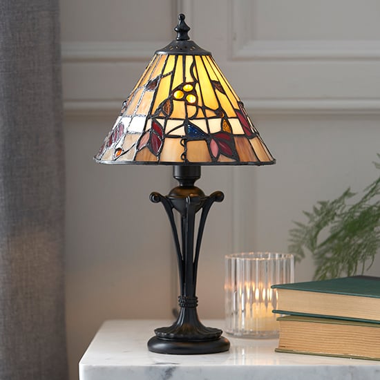 Product photograph of Bauchi Small Tiffany Glass Table Lamp In Dark Bronze from Furniture in Fashion