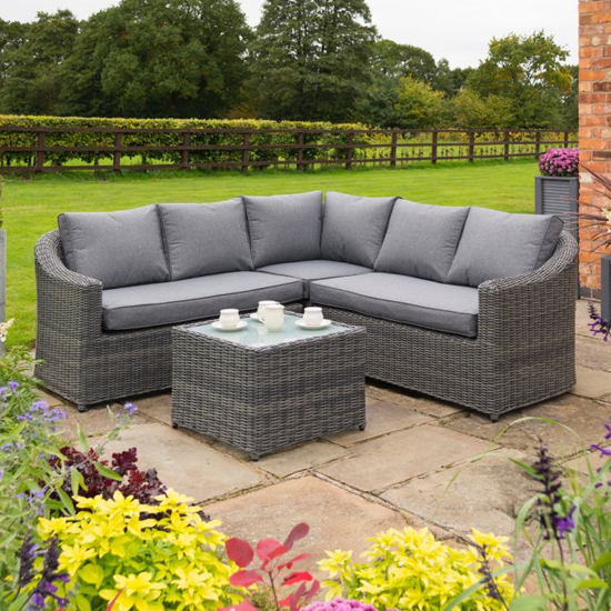 Read more about Baxton corner lounger set in grey rattan weave effect