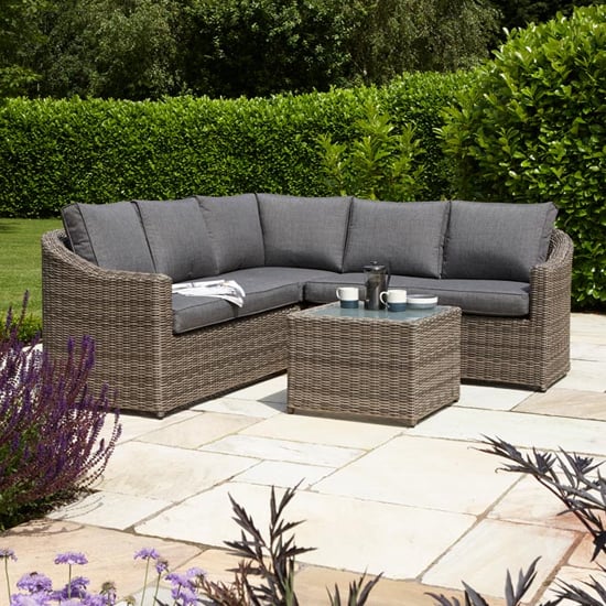 Read more about Baxton corner lounger set in natural rattan weave effect