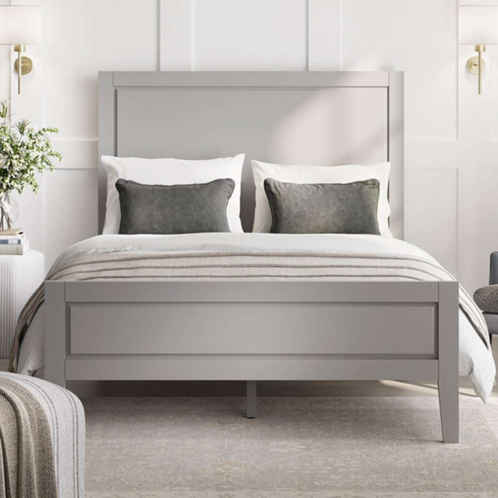 bayfield wooden double bed in cement grey