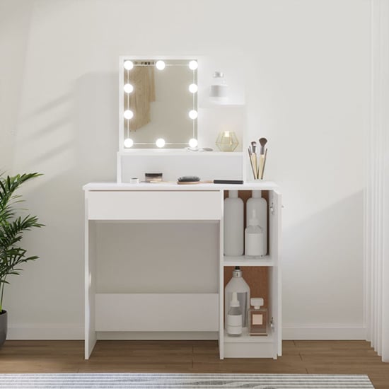 Baylah Wooden Dressing Table In White With LED Lights | Furniture in ...