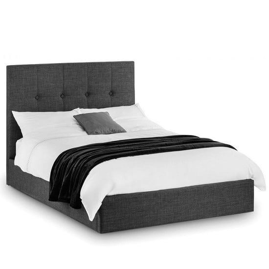 Product photograph of Sadzi Fabric Storage Double Bed In Slate Grey Linen from Furniture in Fashion
