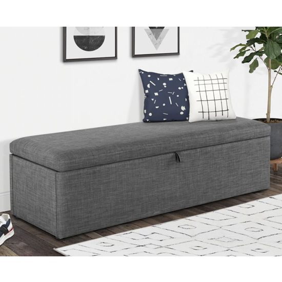 Photo of Sadzi linen fabric upholstered blanket box in slate grey