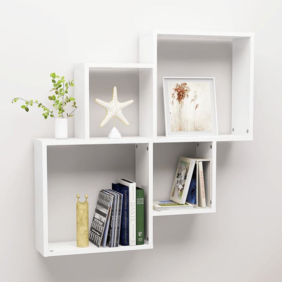 Bazyli High Gloss Cube Wall Shelf In White | Furniture in Fashion