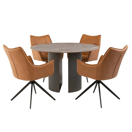 Product photograph of Beccles Stone Dining Table Round With 4 Vernon Tan Chairs from Furniture in Fashion