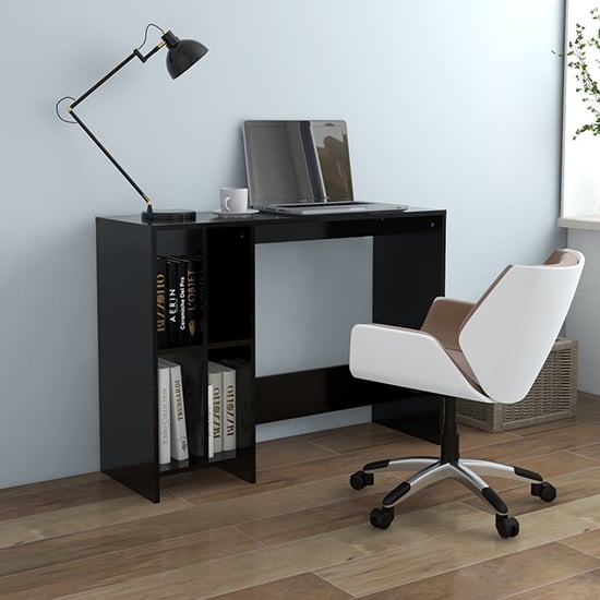 Read more about Becker wooden laptop desk with 4 shelves in black