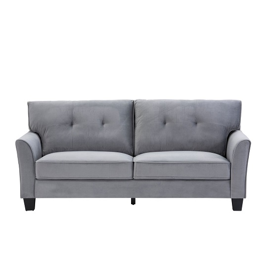 Beckton Fabric 3 Seater Sofa In Grey Velvet With Wooden Legs ...