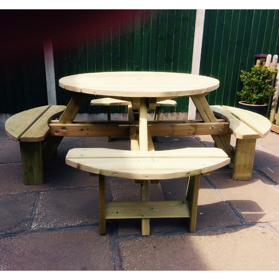 Photo of Becontree round wooden 8 seater picnic dining set
