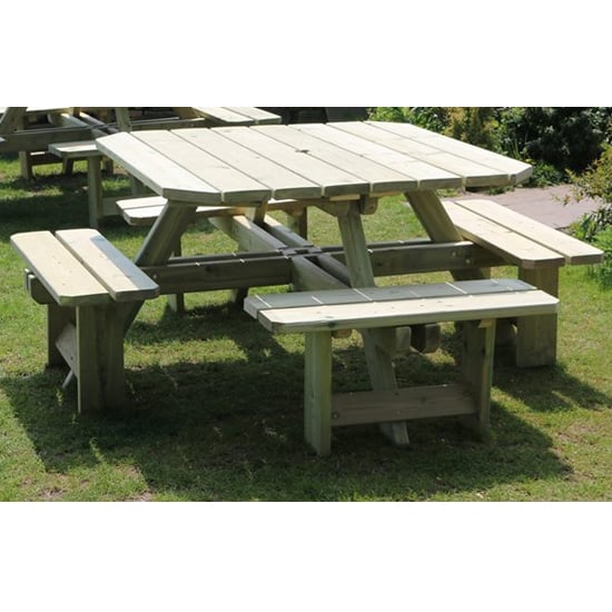 Photo of Becontree square wooden 8 seater picnic dining set