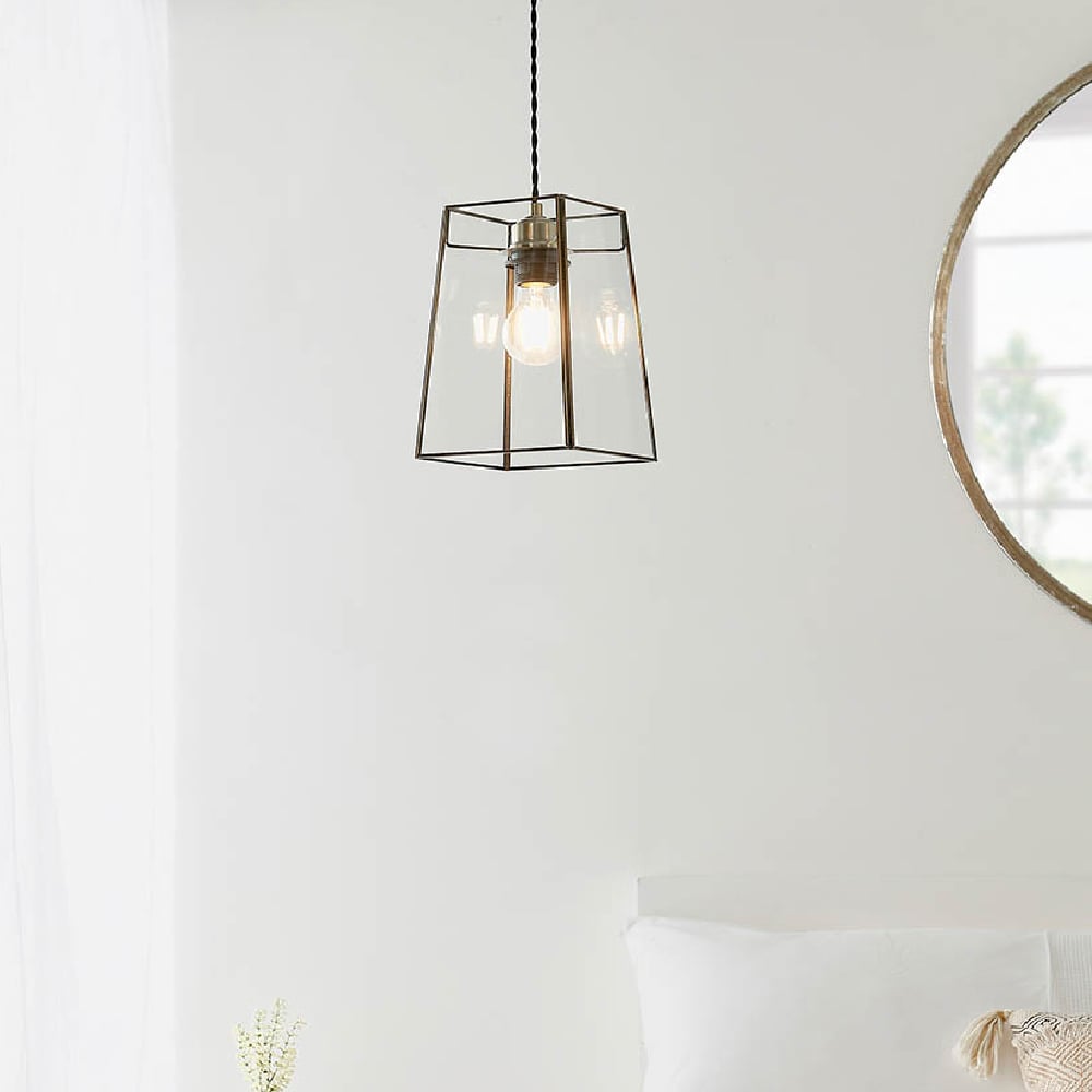 Product photograph of Bedford Clear Glass Pendant Light In Antique Brass from Furniture in Fashion