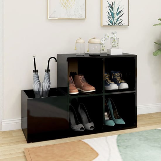 Photo of Bedros high gloss shoe storage bench with 4 shelves in black
