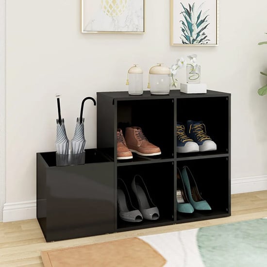Read more about Bedros high gloss shoe storage bench with 4 shelves in grey