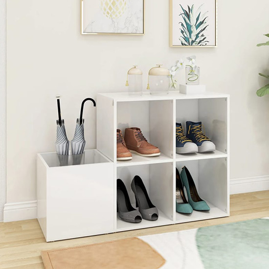 Read more about Bedros high gloss shoe storage bench with 4 shelves in white