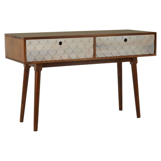 Photo of Beemim wooden console table with 2 drawers in natural and brown