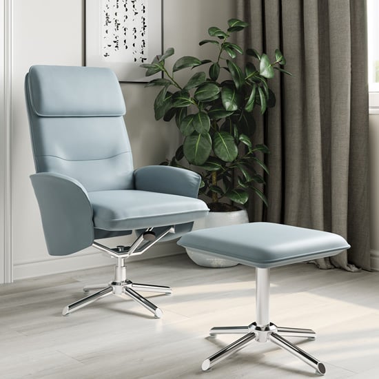 Read more about Boler faux leather recliner chair and stool in light grey
