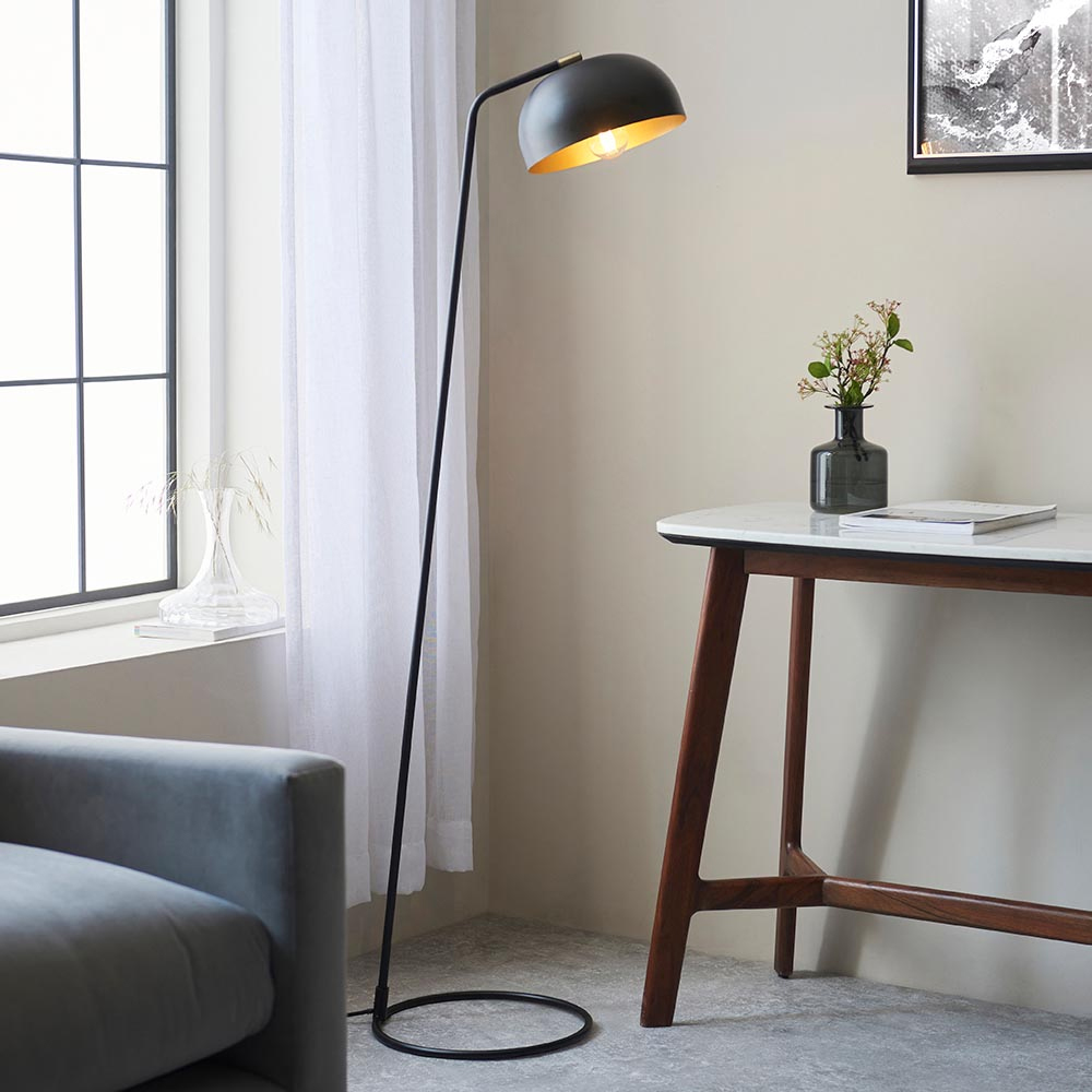 Product photograph of Belfast Metal Floor Lamp In Antique Brass And Matt Black from Furniture in Fashion