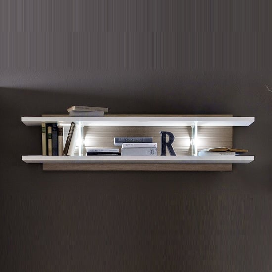 Product photograph of Belina Wall Display Shelf In White Oak And High Gloss With Led from Furniture in Fashion