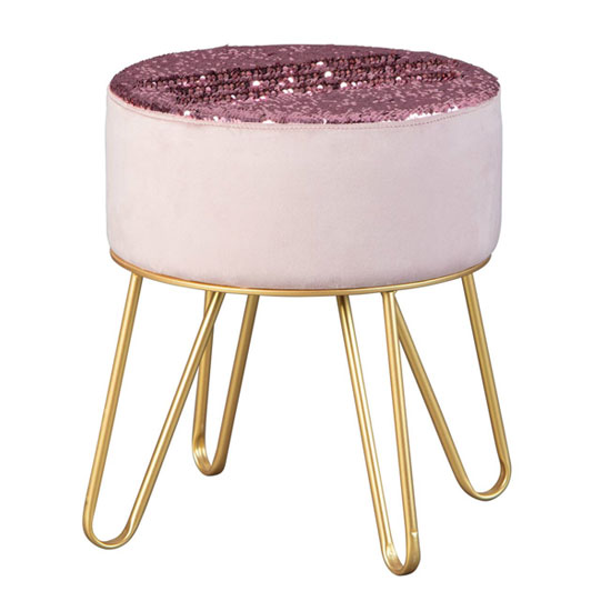 Belize Fabric Ottoman Stool In Pink With Metal Legs FiF