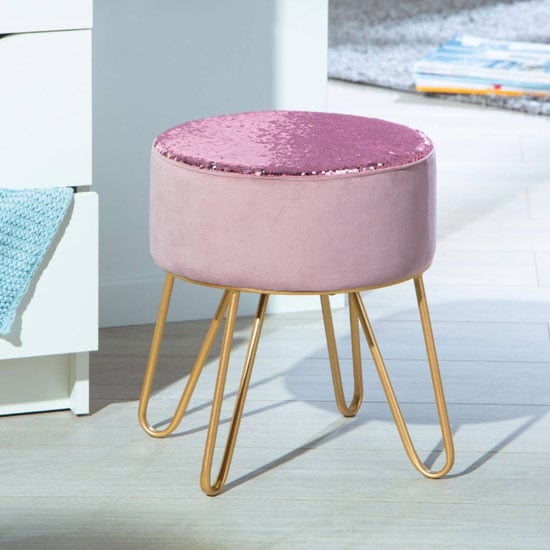 Read more about Belize fabric ottoman stool in pink with metal legs