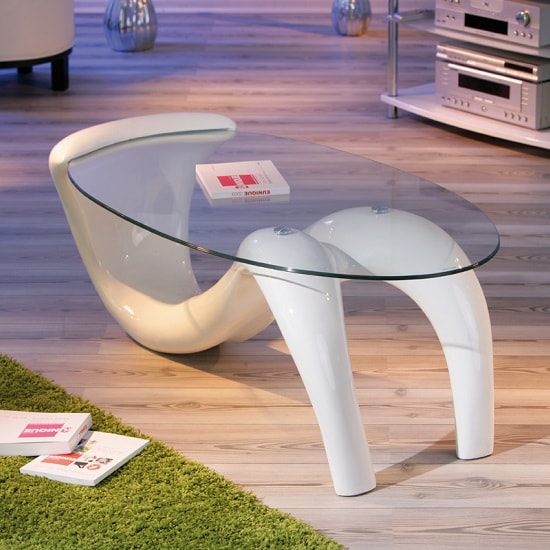 Bella Glass Coffee Table In Curved High Gloss White | Furniture in Fashion