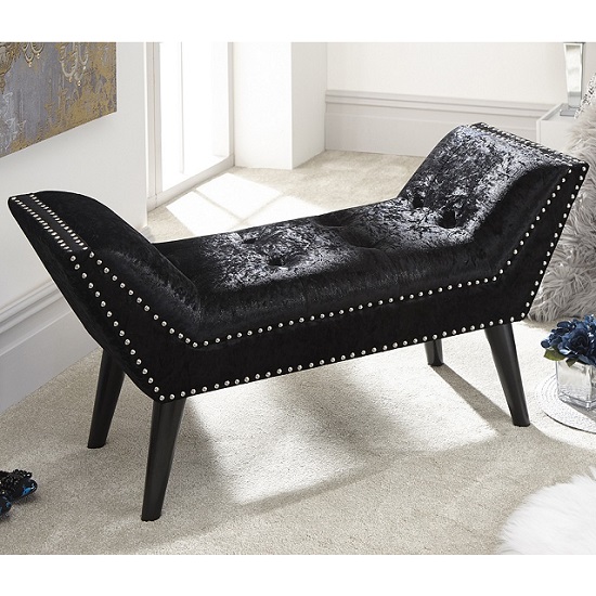 Belles Crushed Velvet Chaise In Black With Nailhead Trim Furniture in