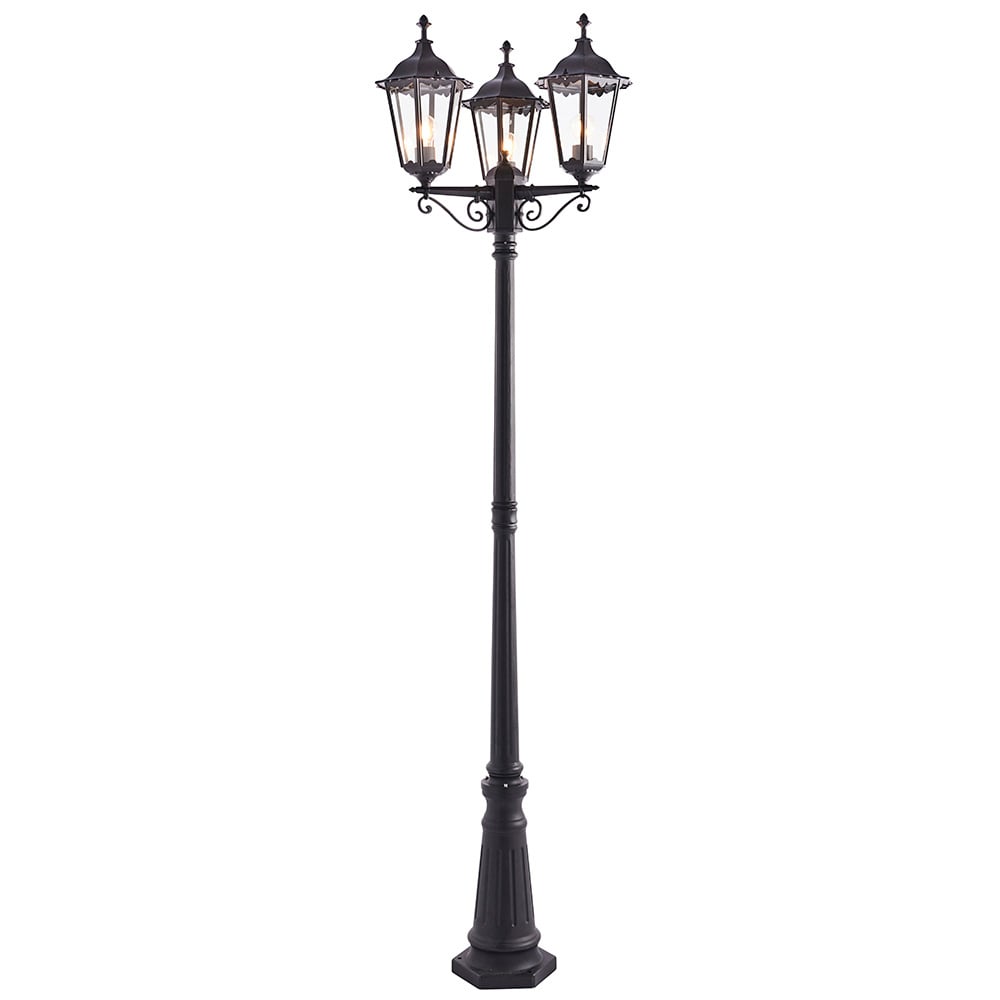 Product photograph of Belleville Clear Glass Tall 3 Lights Lamp Post In Matt Black from Furniture in Fashion