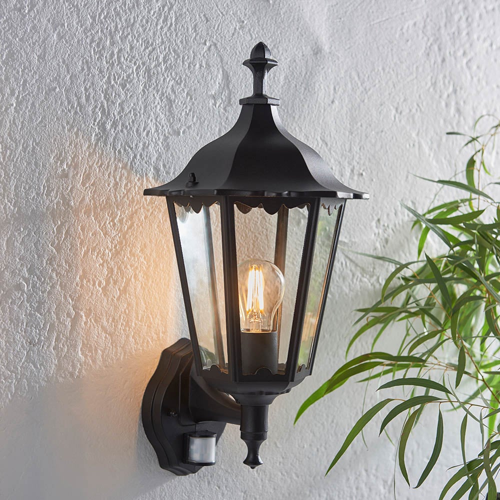 Product photograph of Belleville Large Clear Glass Shade Outdoor Wall Light In Black from Furniture in Fashion