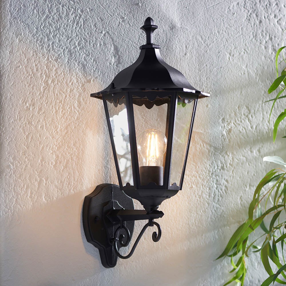 Product photograph of Belleville Small Clear Glass Shade Outdoor Wall Light In Black from Furniture in Fashion