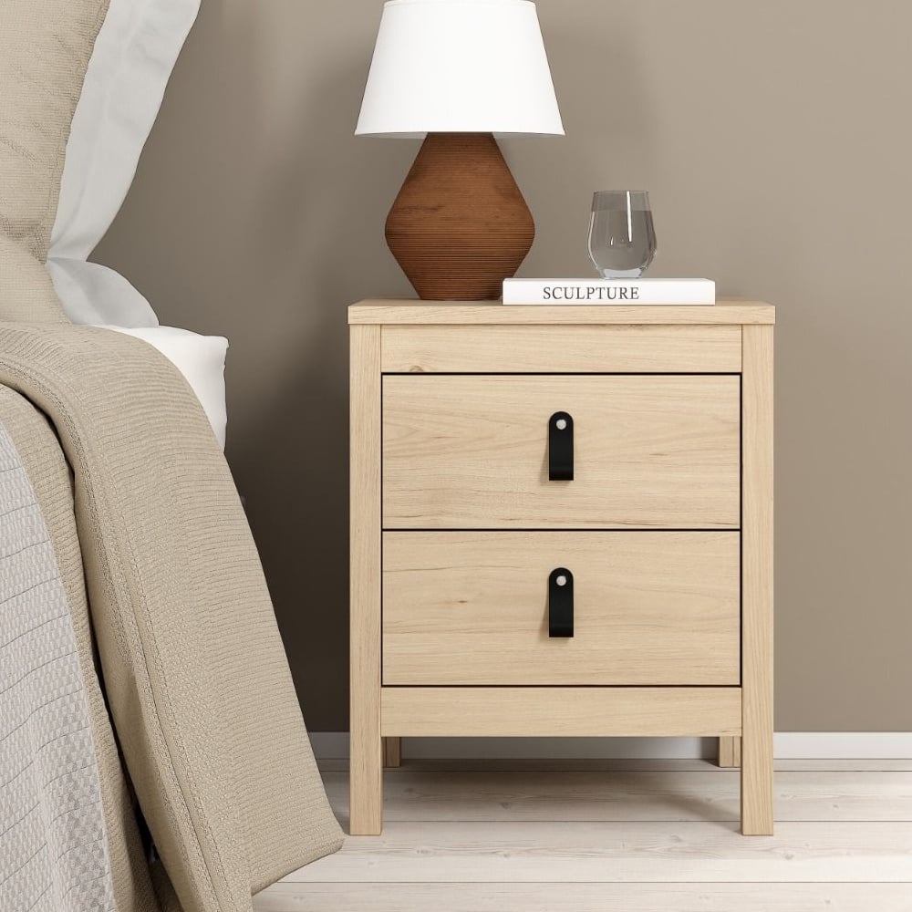 bellevue wooden bedside cabinet with 2 drawers in oak