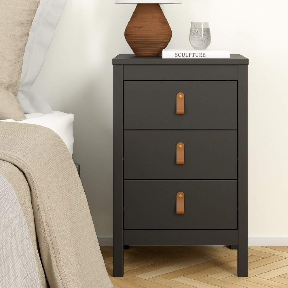 bellevue wooden bedside cabinet with 3 drawers in matt black