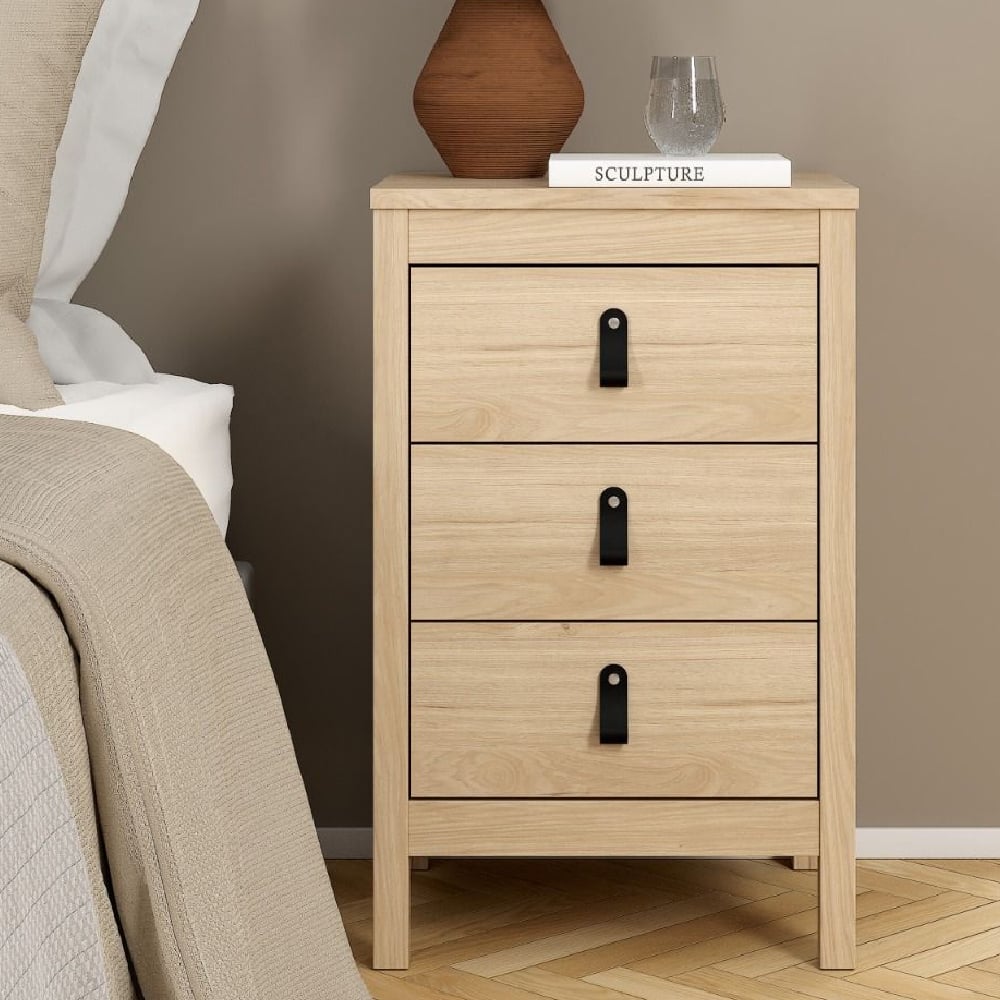 bellevue wooden bedside cabinet with 3 drawers in oak