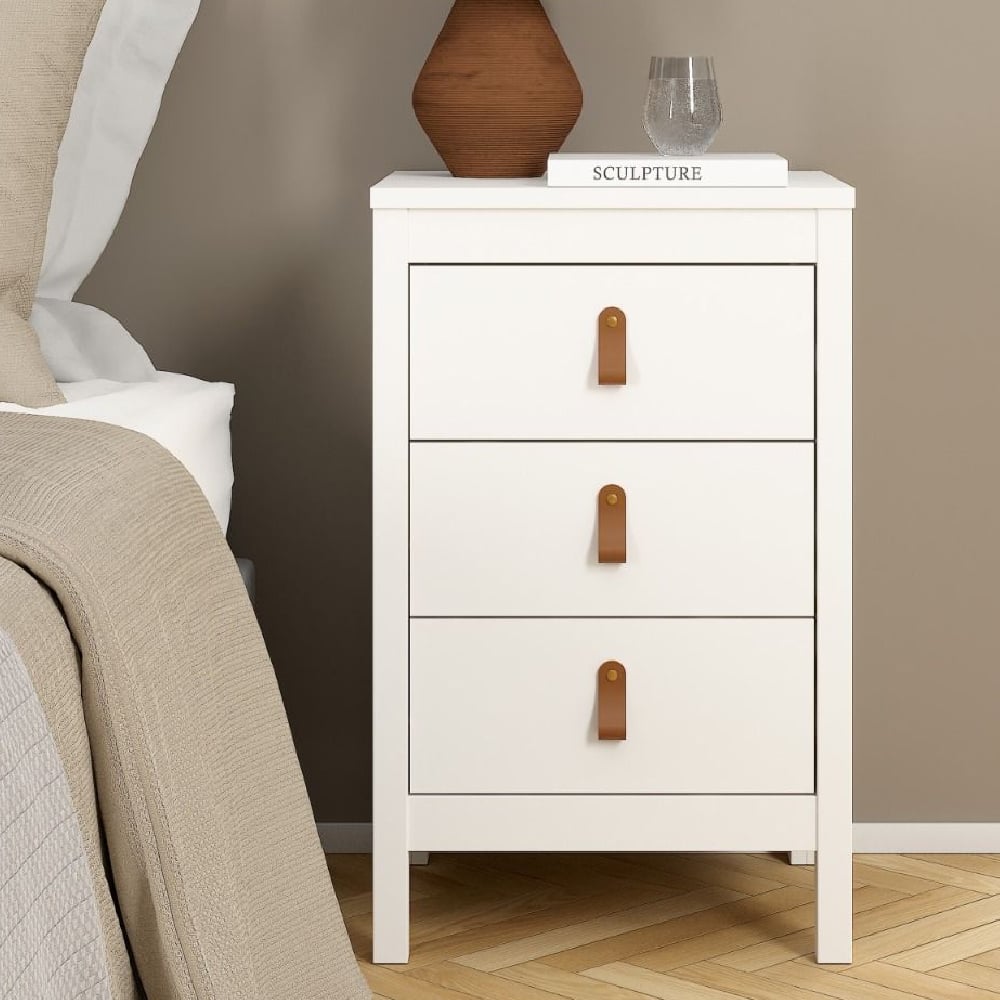 bellevue wooden bedside cabinet with 3 drawers in white