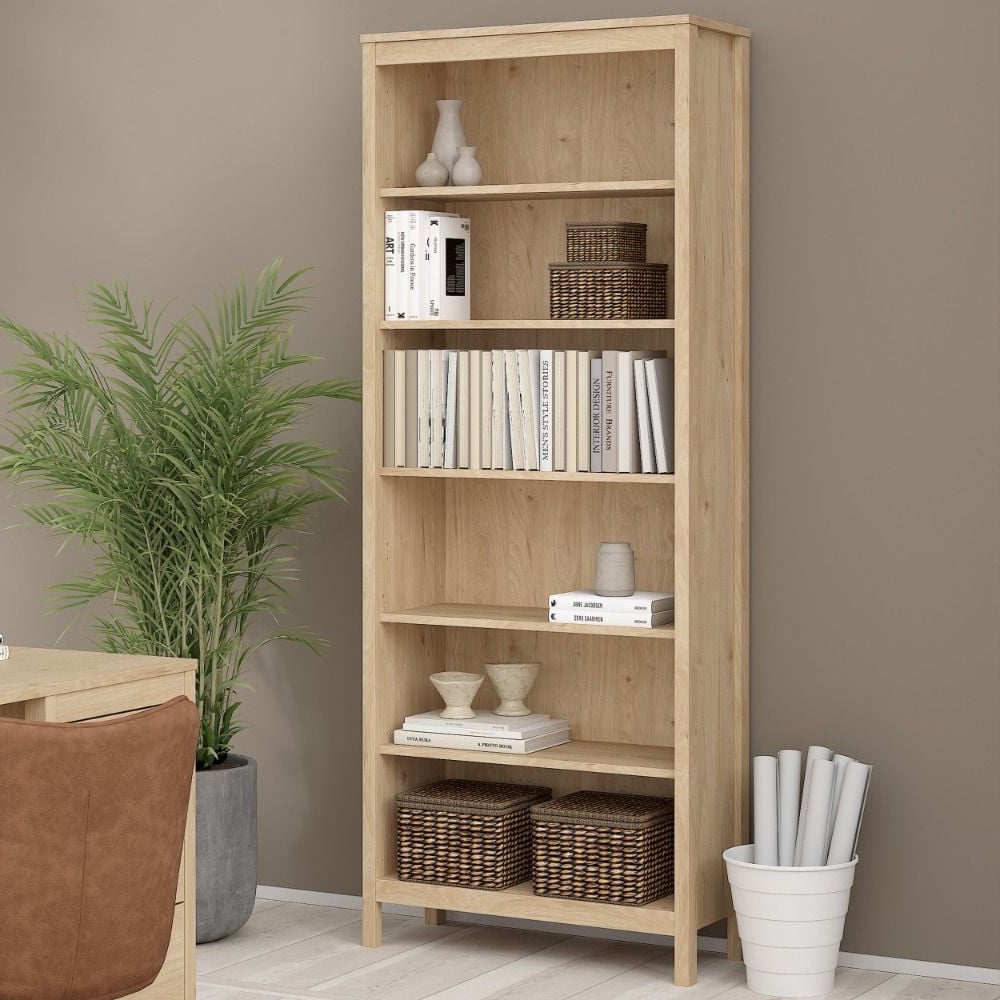 bellevue wooden bookcase with 6 shelves in oak