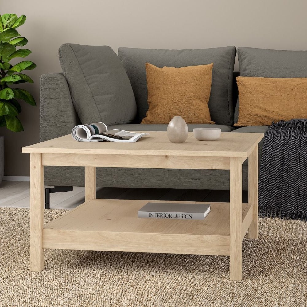 bellevue wooden coffee table with undershelf in oak