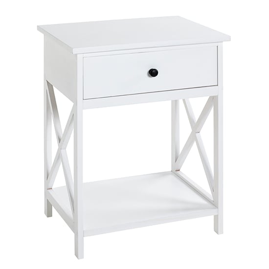 Read more about Bellvue wooden 1 drawer end table with shelf in white