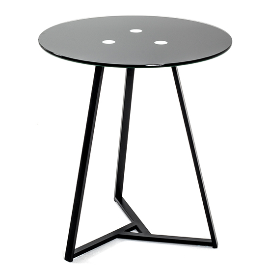 Photo of Bellvue round glass top end table with cross metal base in black