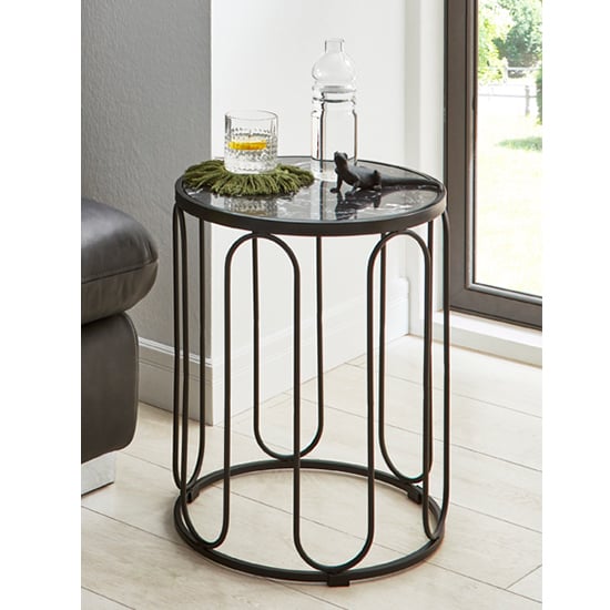 Product photograph of Bellvue Round Marble End Table With Metal Base In Black from Furniture in Fashion
