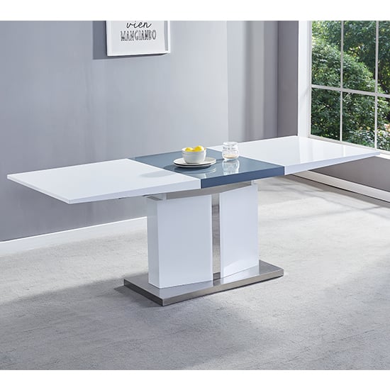 Read more about Belmonte large high gloss extending dining table in white grey