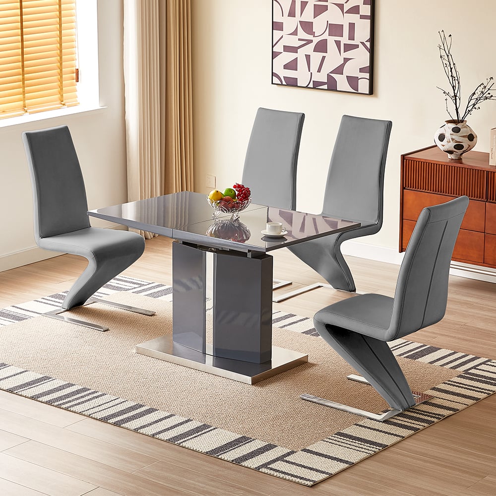 belmonte grey extending dining table small 4 demi z grey chairs