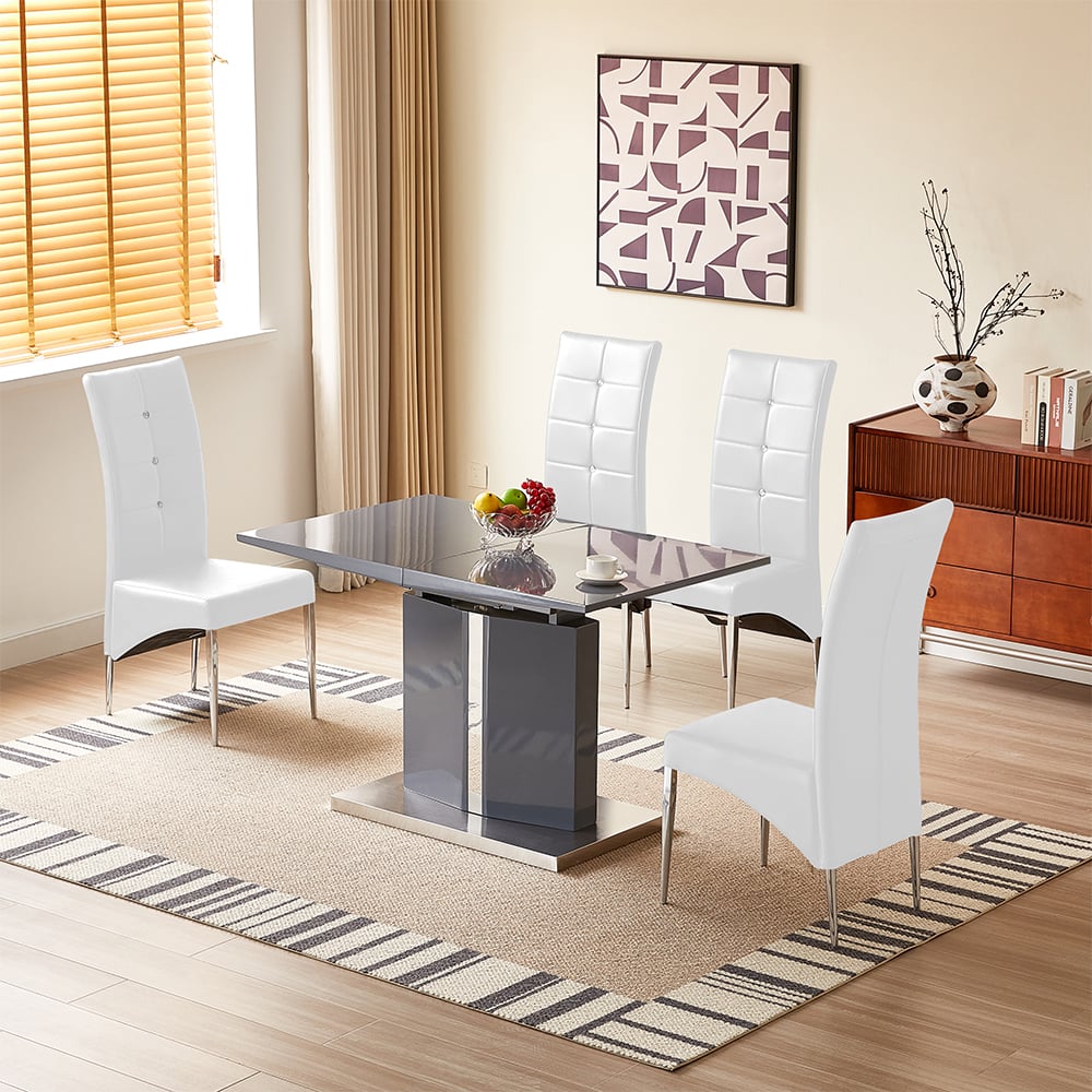 belmonte grey extending dining table small 4 vesta white chairs