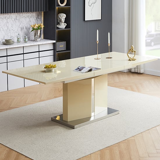 Product photograph of Belmonte High Gloss Extending Dining Table Large In Cream from Furniture in Fashion