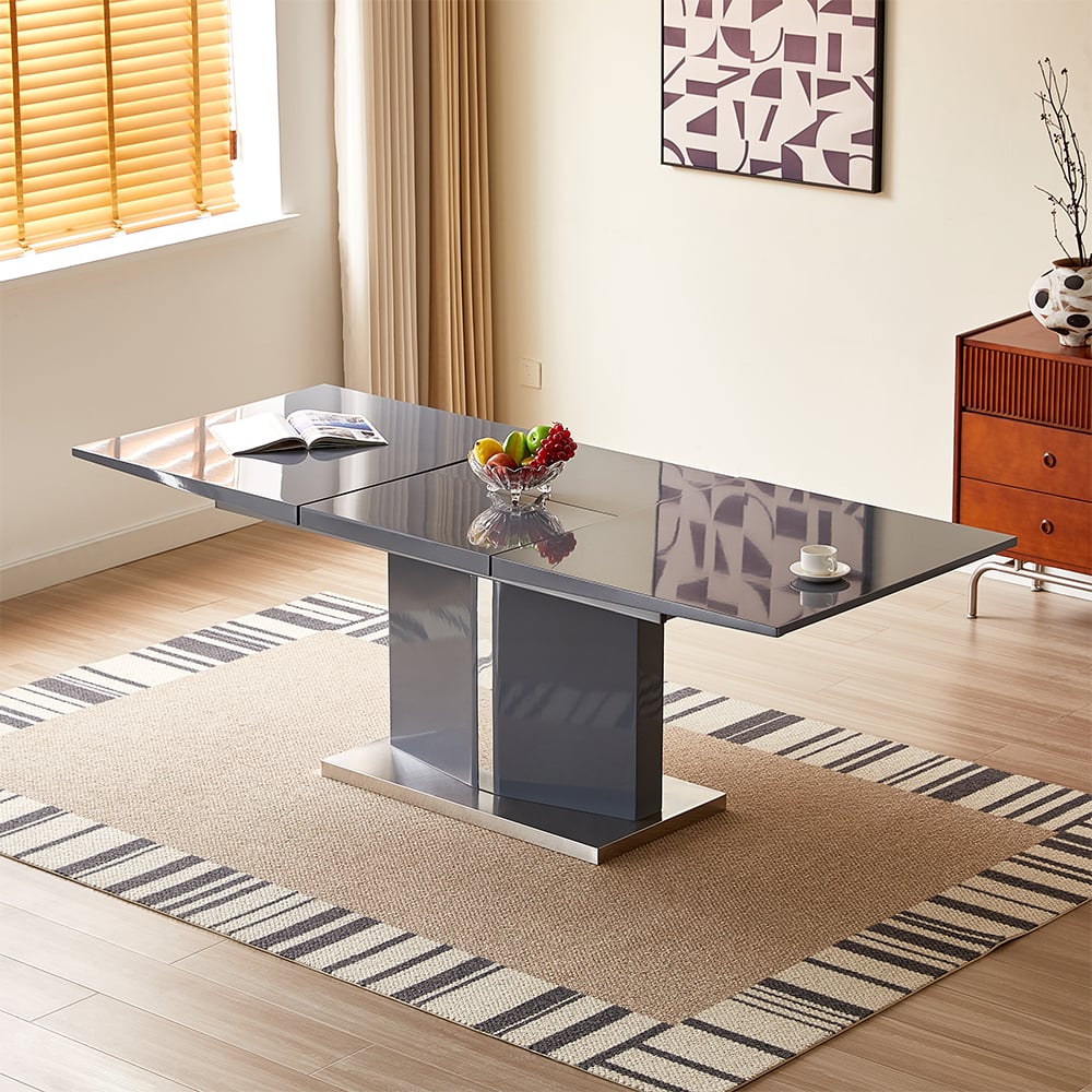 belmonte high gloss extending dining table large in grey