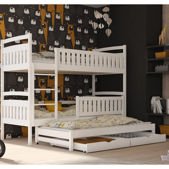 Photo of Beloit bunk bed and trundle in white with bonnell mattresses