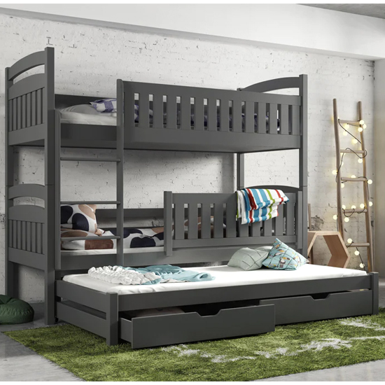 Product photograph of Beloit Wooden Bunk Bed And Trundle In Graphite from Furniture in Fashion