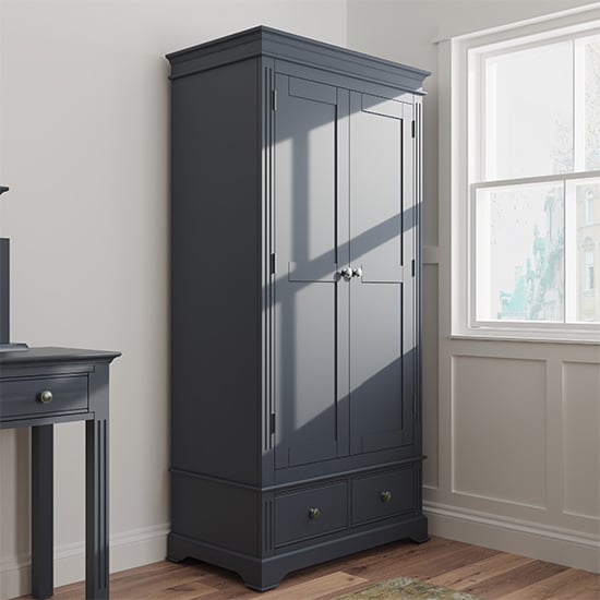 Product photograph of Belton Wooden 2 Doors 1 Drawer Wardrobe In Midnight Grey from Furniture in Fashion