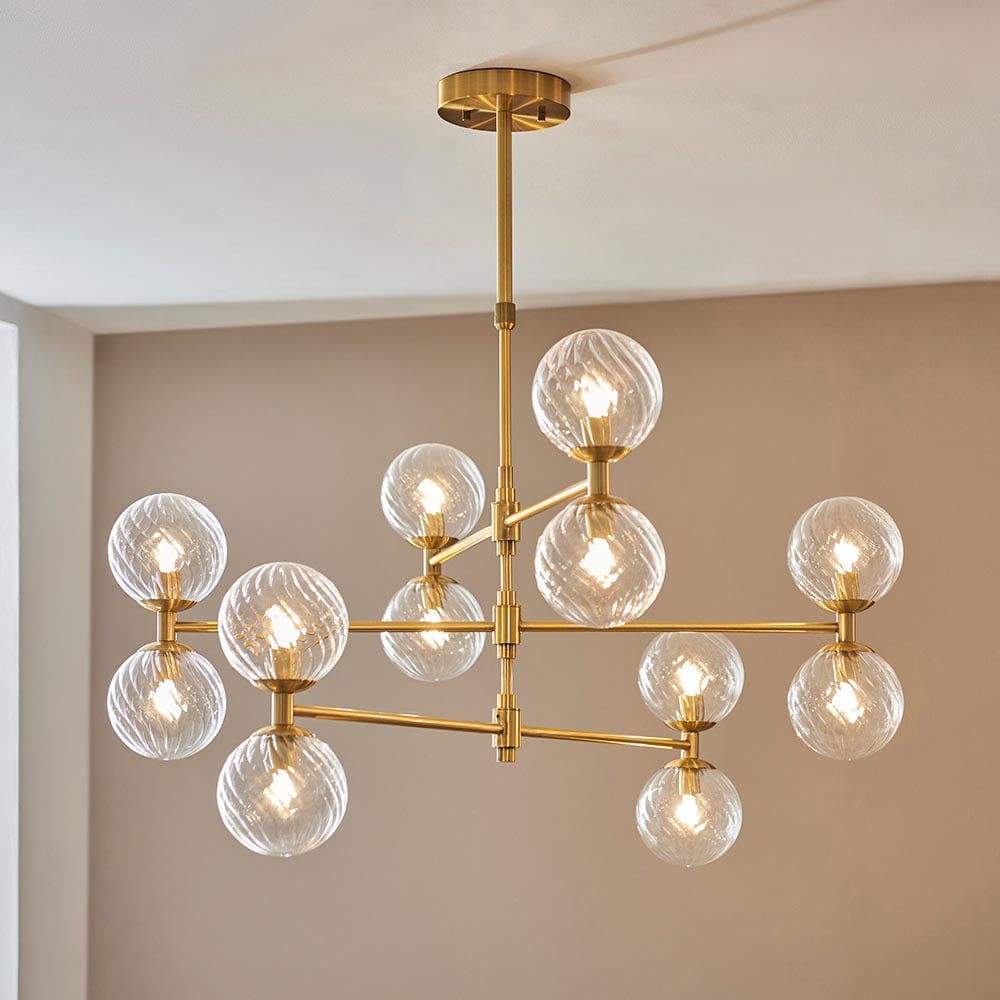 Product photograph of Bemidji 12 Lights Clear Glass Pendant Ceiling Light In Brass from Furniture in Fashion