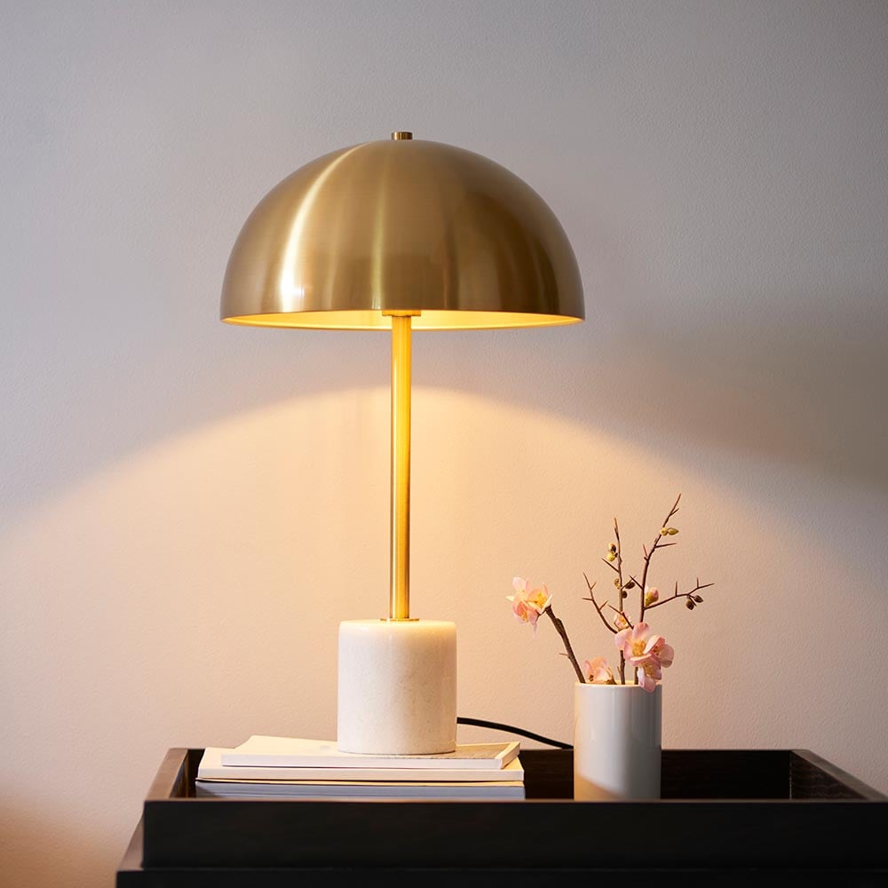 Product photograph of Bemidji Metal Table Lamp In Brass With White Marble Base from Furniture in Fashion