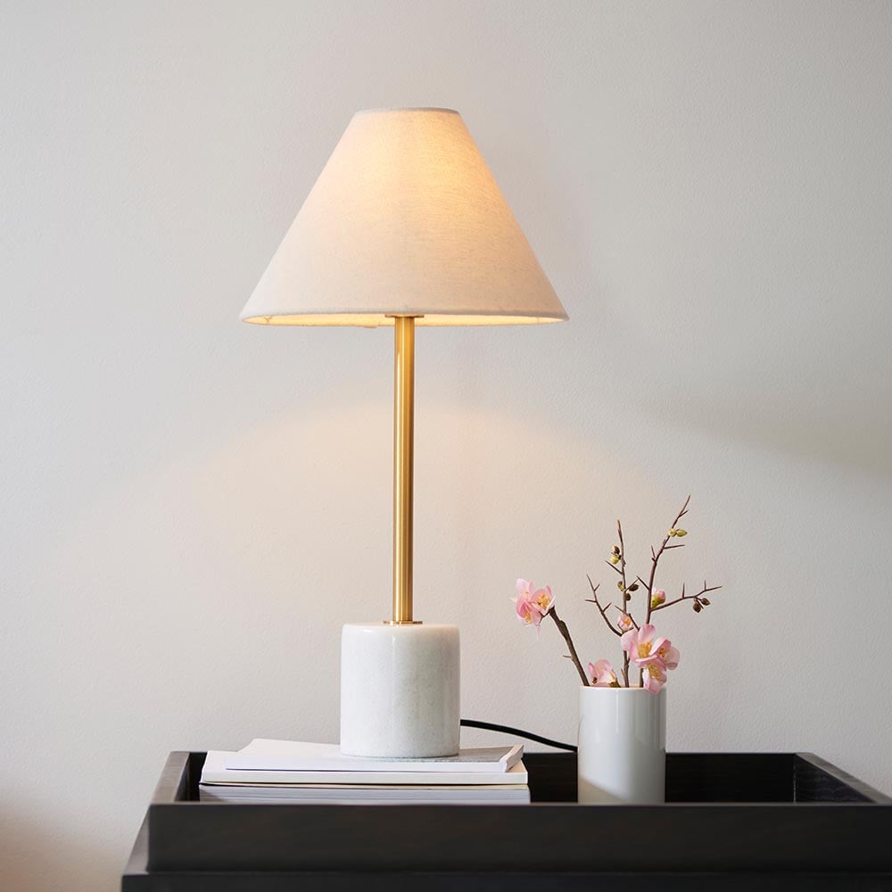 Product photograph of Bemidji Natural Linen Fabric Shade Table Lamp In Brass from Furniture in Fashion