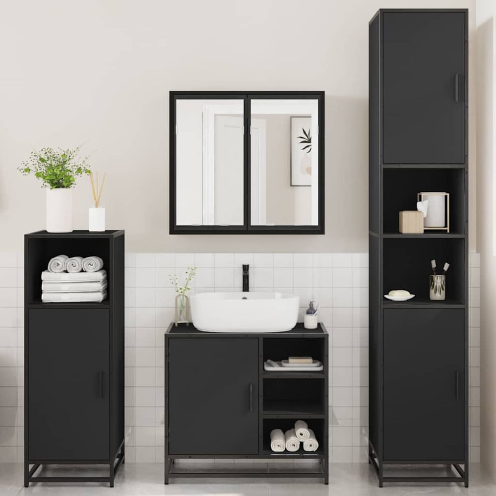 bemidji wooden 4 piece bathroom furniture set in black